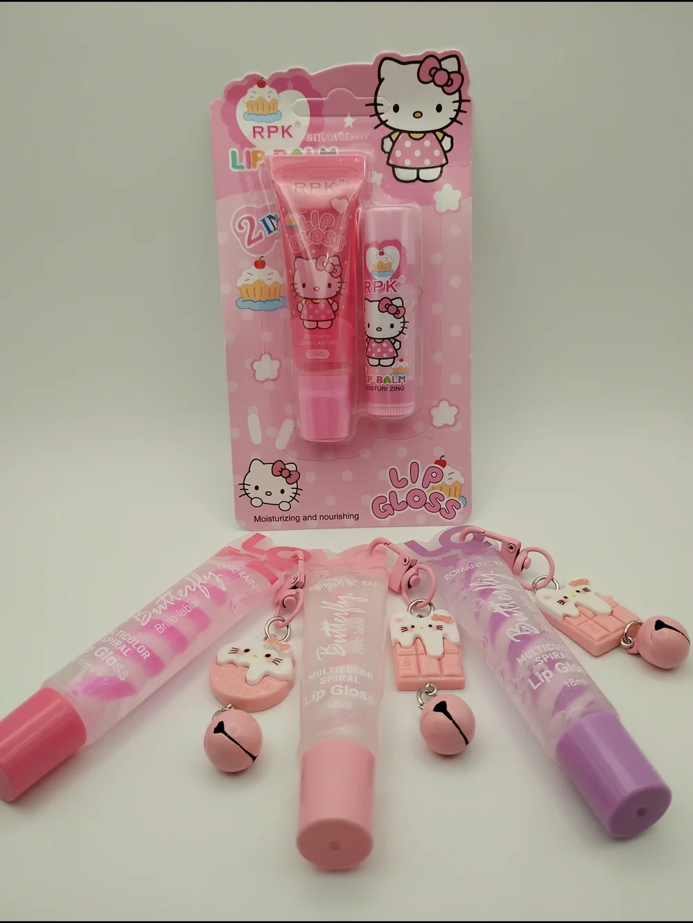Hello Kitty Pink Lio Gloss & Lip Balm With 3 Multicolor Lip Gloss Set